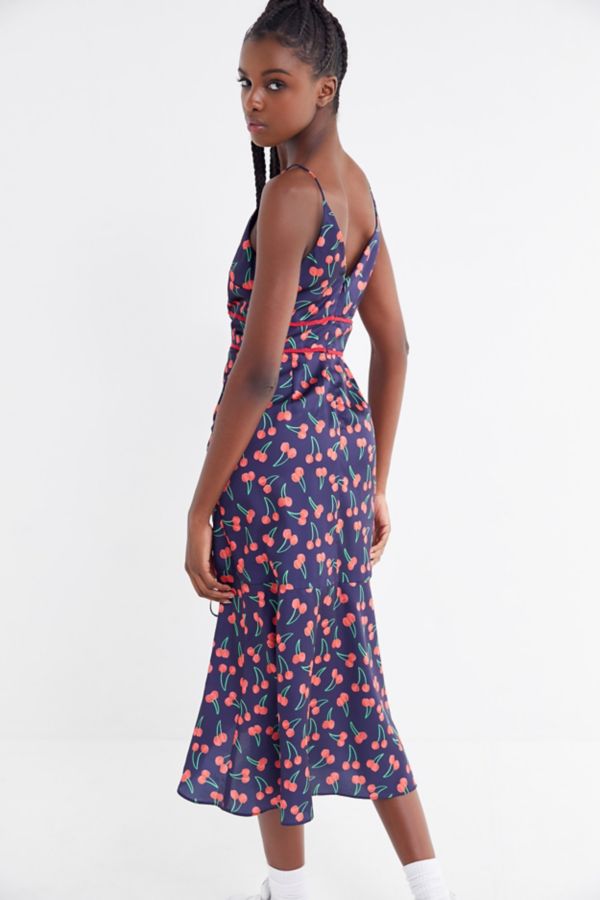 Finders Keepers Valentina Cherry Ruched Midi Dress | Urban Outfitters