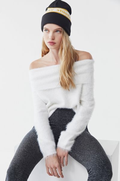 fuzzy off the shoulder sweater