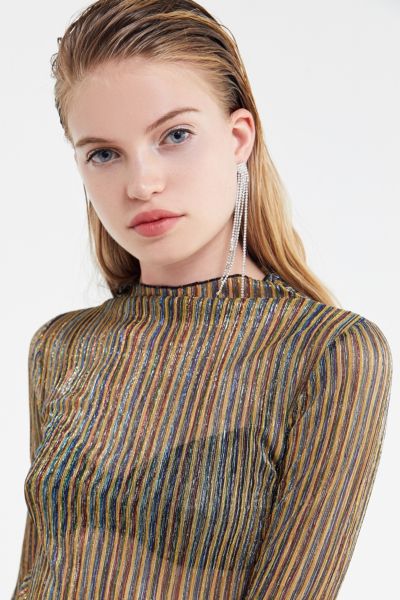 UO Presley Striped Metallic Long Sleeve Top | Urban Outfitters