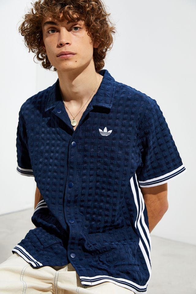 adidas Banyan 3-Stripe Short Sleeve Button-Down Shirt