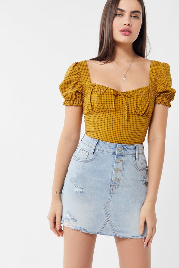 Slide View: 2: BDG Rider Denim Button-Fly Mini Skirt