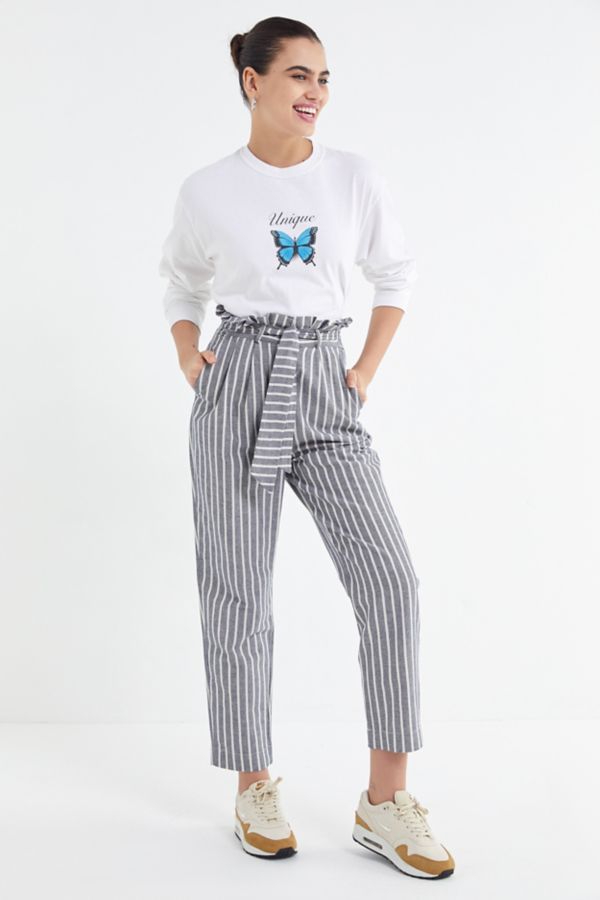 Uo Gianna Striped High Rise Paperbag Pant Urban Outfitters