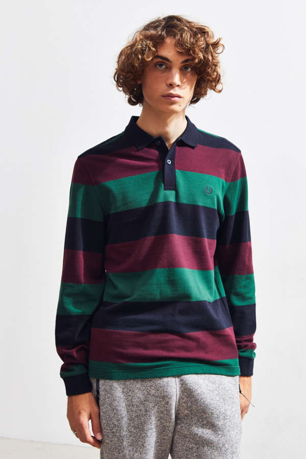 Fred Perry Large Stripe Pique Long Sleeve Polo Shirt | Urban Outfitters