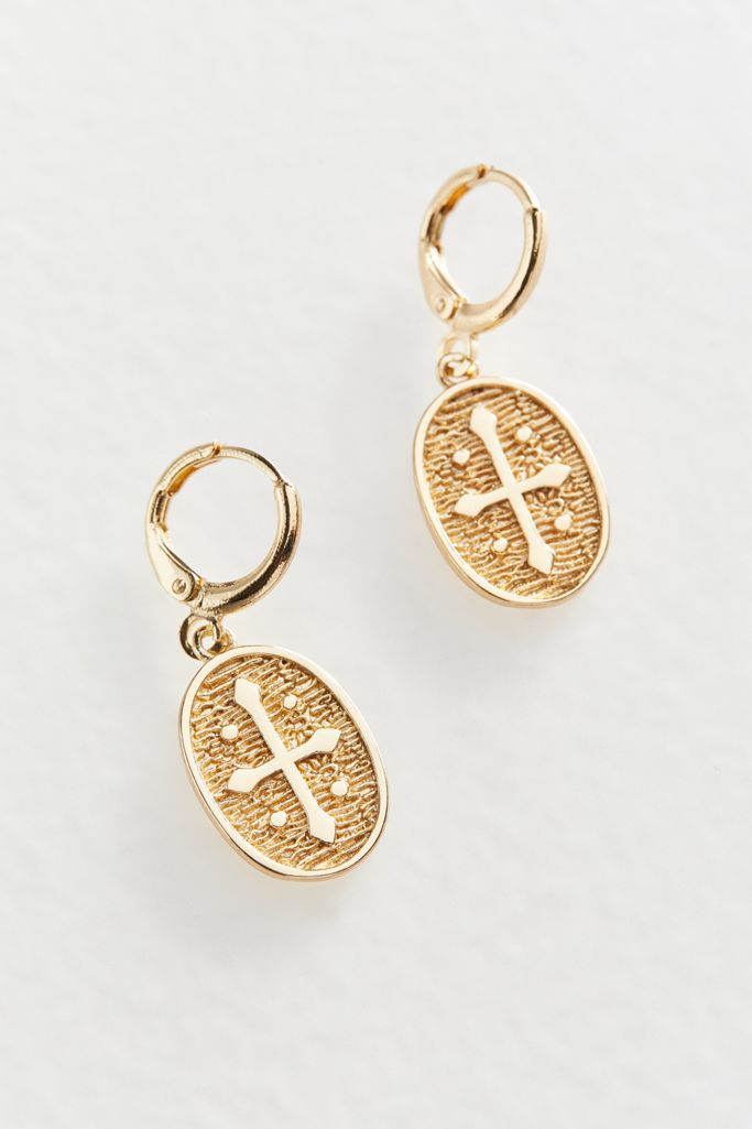 Cross Charm Hoop Earring Urban Outfitters