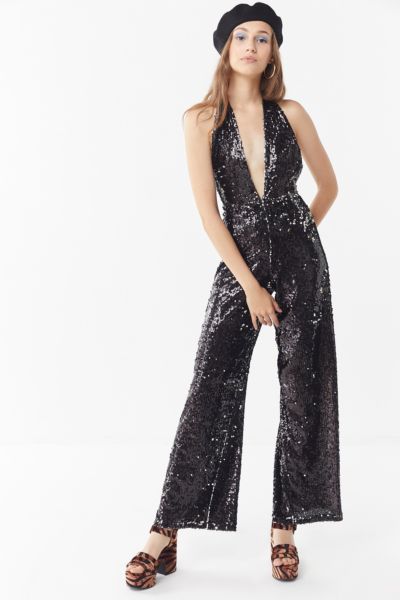 black sequin halter jumpsuit