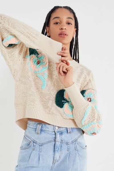 UO Carissa Floral Embroidered Pullover Sweater | Urban Outfitters