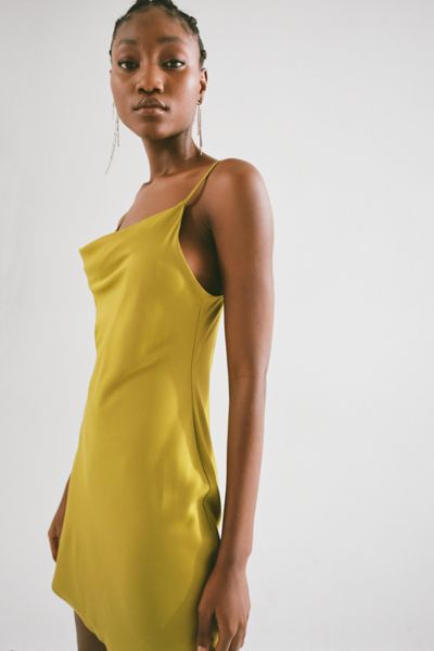 yellow cowl neck belted slip dress