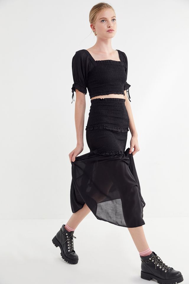 UO Zane Smocked Ruffle Maxi Skirt | Urban Outfitters