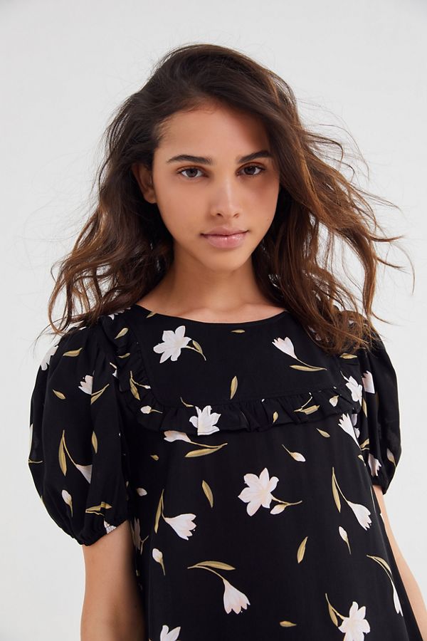 UO Everly Floral Puff Sleeve Babydoll Dress Urban Outfitters