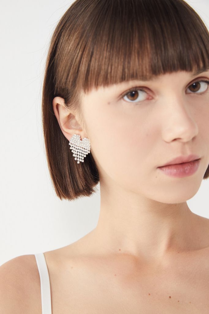 Digital Heart Rhinestone Post Earring | Urban Outfitters