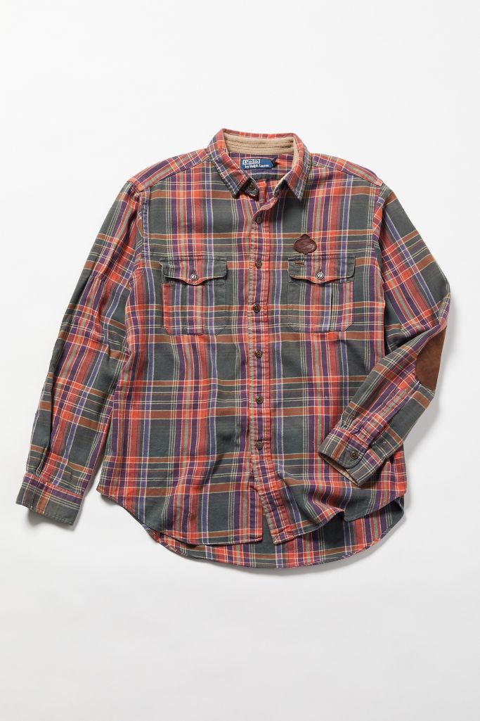 Vintage Polo Ralph Lauren Elbow Patch Flannel Button-Down Shirt | Urban ...