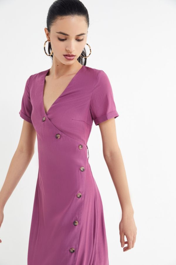 Modal Button-Front Wrap Midi Dress