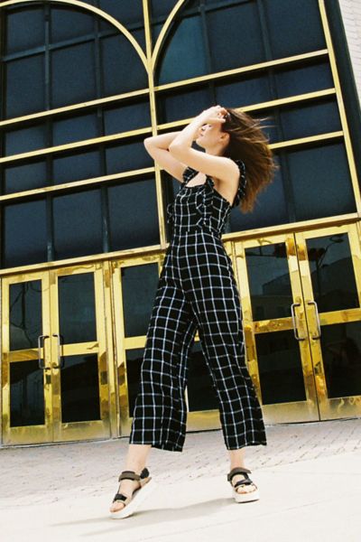 uo emerson gingham ruffle jumpsuit