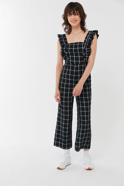 uo emerson gingham ruffle jumpsuit