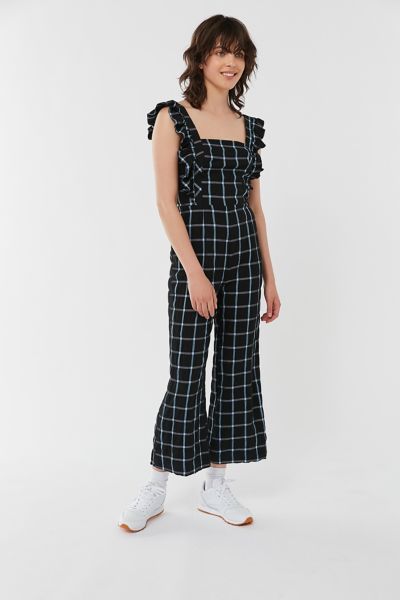uo emerson gingham ruffle jumpsuit