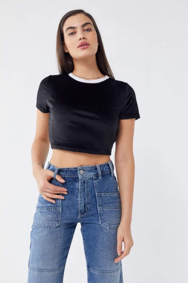 UO Kaleo Velour Short Sleeve Cropped Top | Urban Outfitters