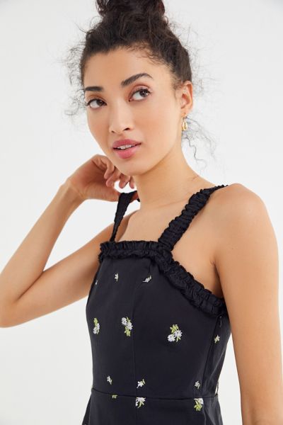 uo wren linen ruffle mini dress