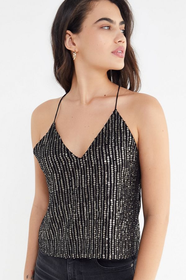 UO Katrina Sequin Cross-Back Cami | Urban Outfitters