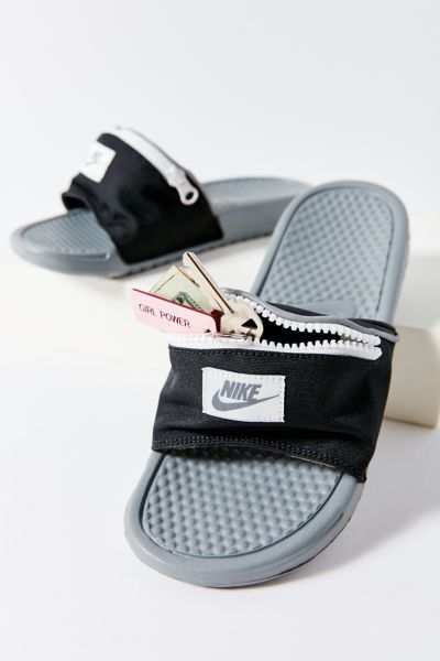 nike slides with zipper pockets