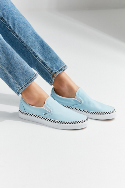 vans light blue checkered slip ons