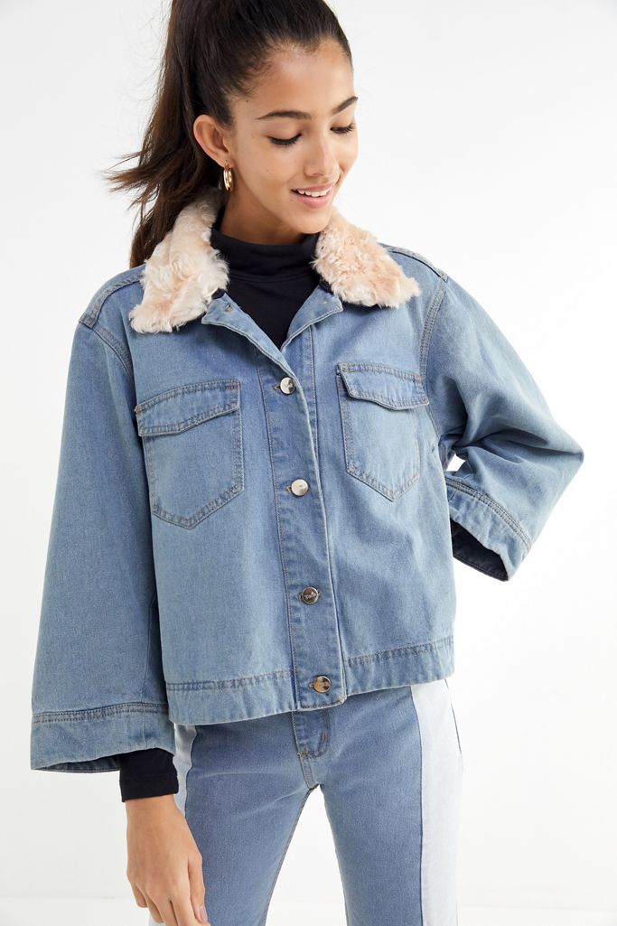 Tach Clothing Margarita Denim Faux Fur Trim Jacket Urban Outfitters