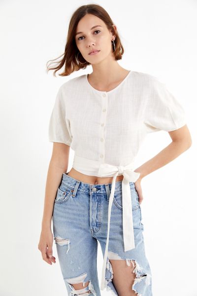 Astr The Label Dolly Tie Front Cropped Top Urban Outfitters 6102