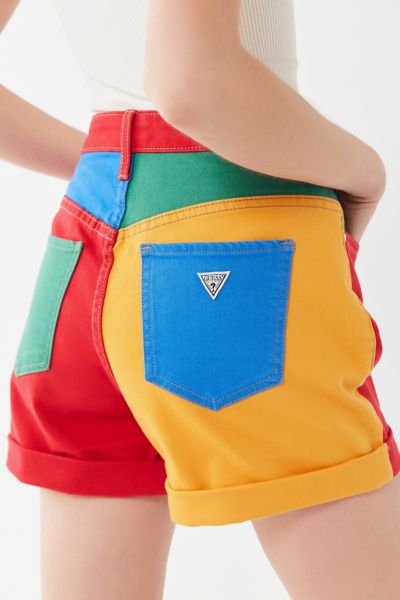 color block high waisted shorts