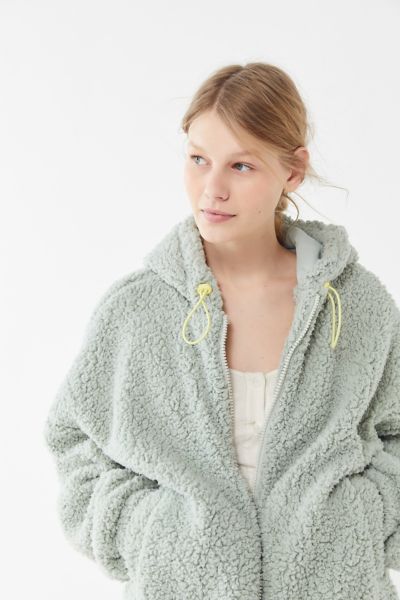 urban outfitters wilma hooded zip front teddy jacket