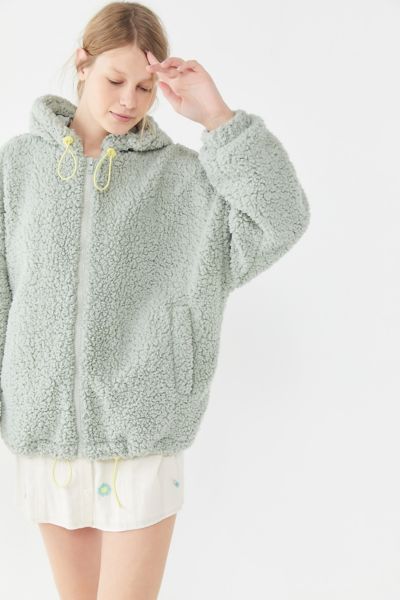 urban outfitters wilma hooded zip front teddy jacket