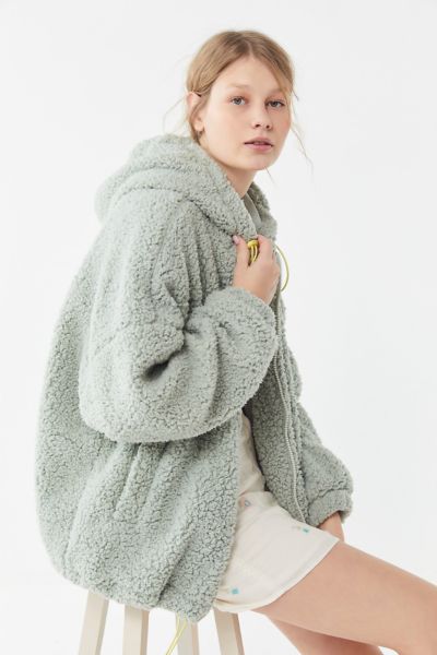 wilma hooded zip front teddy jacket