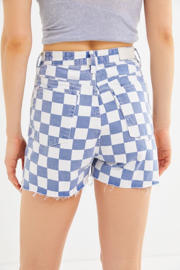 ZGY DENIM Hi Mum Checkered High-Rise Short | Urban Outfitters