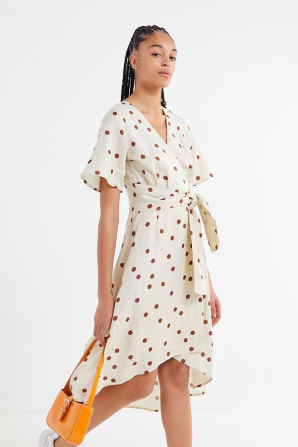 Moon River Polka Dot Asymmetrical Wrap Dress