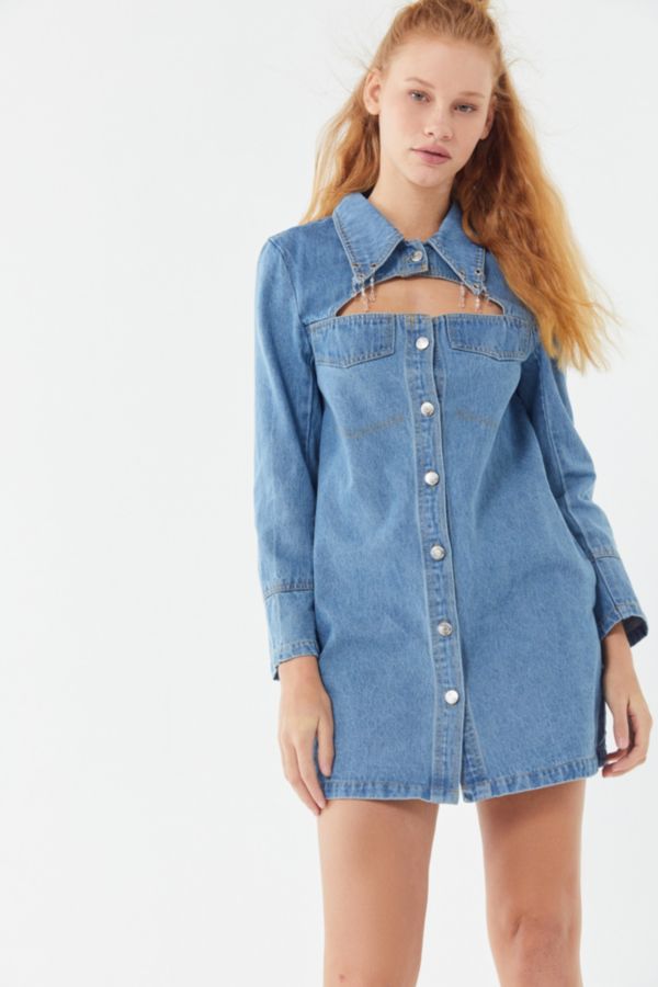 House Of Sunny Crescent Denim Button-Front Mini Dress | Urban Outfitters