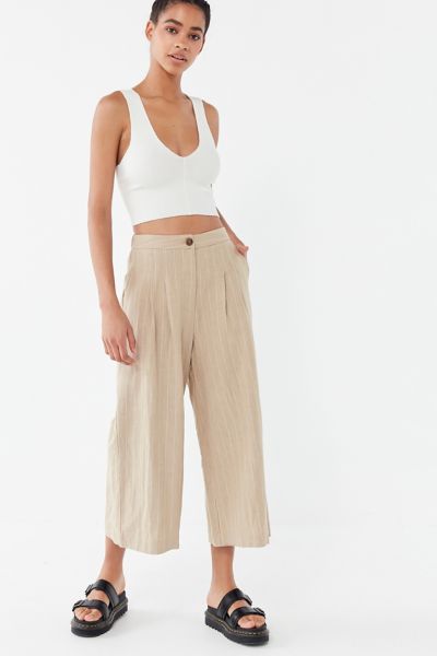 Lost + Wander Sun Tan Striped Linen Wide Leg Pant | Urban Outfitters