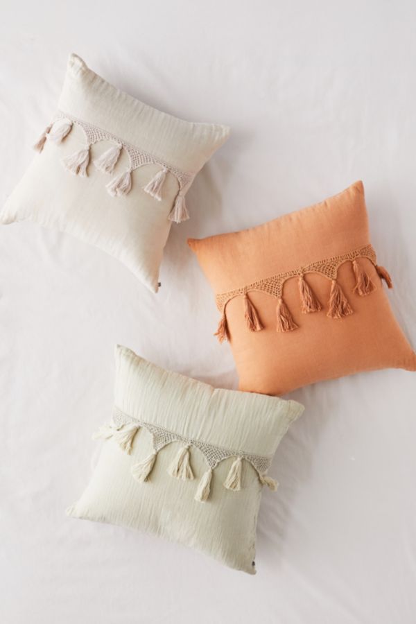 Bungalow Gauze Netted Tassel Throw Pillow Urban Outfitters