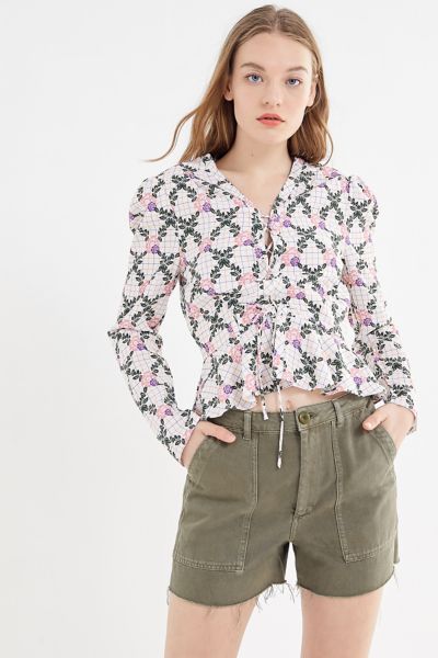 The East Order Edi Floral Lace-Up Blouse | Urban Outfitters