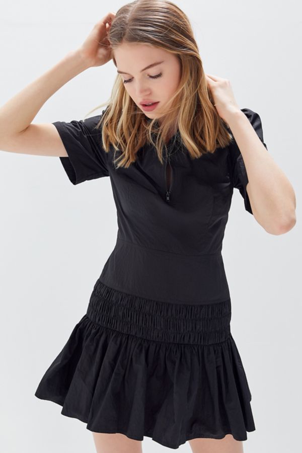 UO Nylon Ruffle Drop Waist Mini Dress | Urban Outfitters