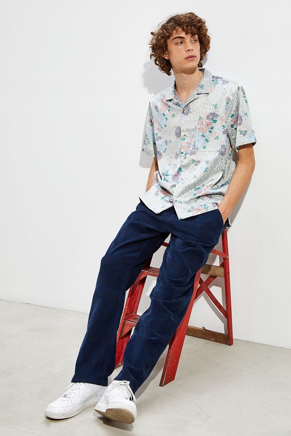 UO Layered Floral Satin Short Sleeve Button-Down Shirt | Urban Outfitters