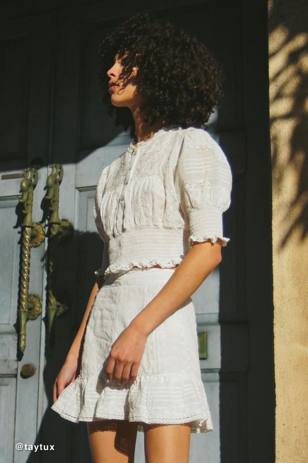 UO Victorian Smocked Eyelet Blouse