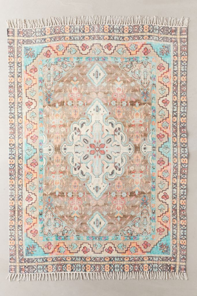 Sarafina Turquoise Printed Chenille Rug Urban Outfitters