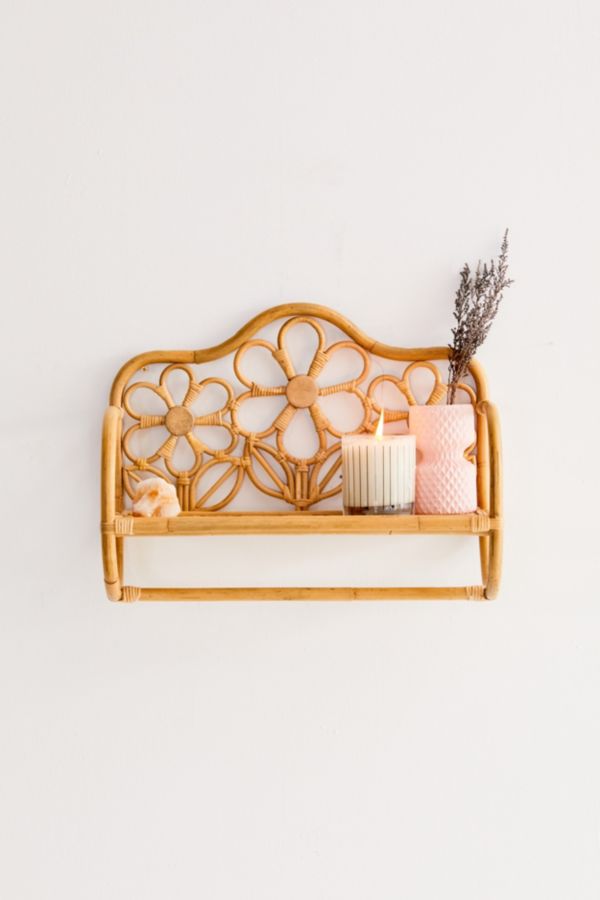 Slide View: 2: Rattan Daisy Wall Shelf