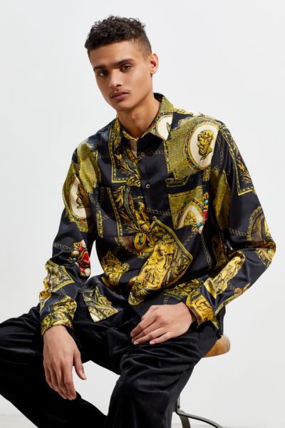 UO Renaissance Blocks Satin Button-Down Shirt | Urban Outfitters