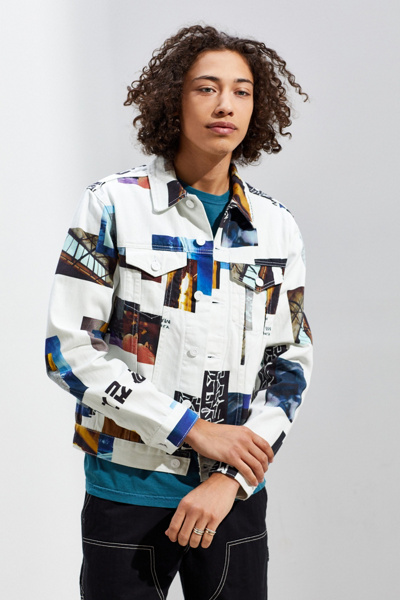 denim graphic trucker jacket