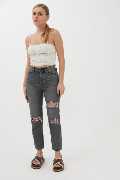 high waisted slim straight leg jeans