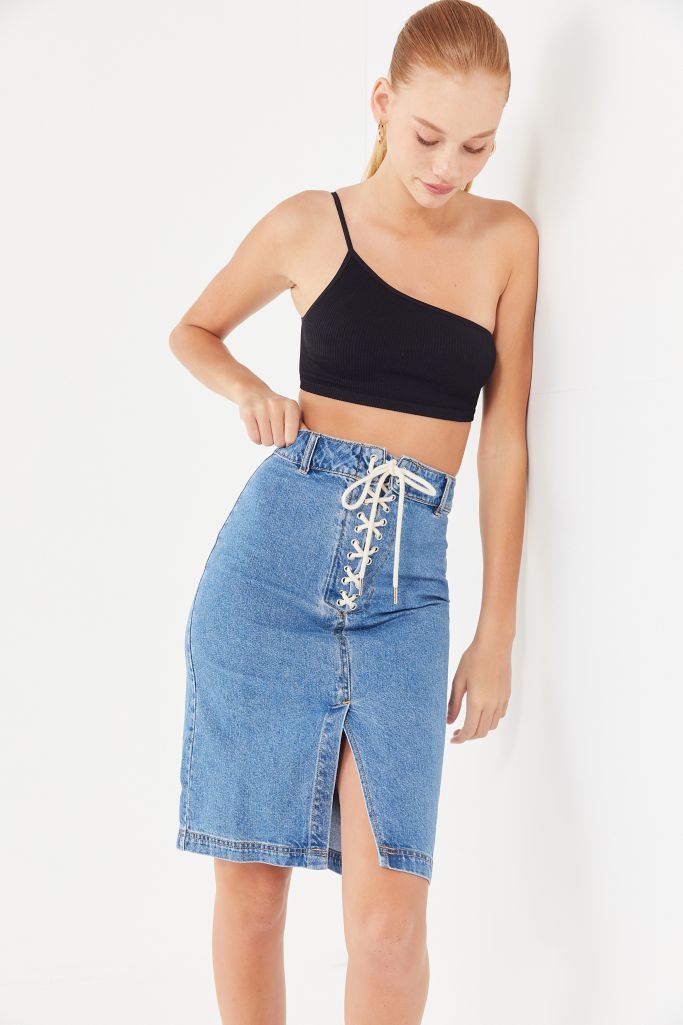 Bdg Fiona Denim Lace Up Skirt Urban Outfitters 