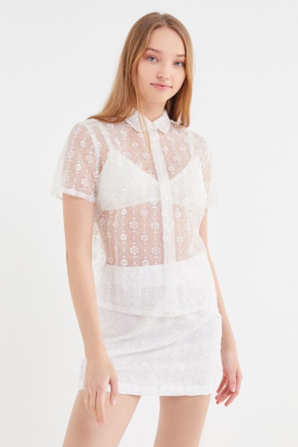 UO Molly Embroidered Mesh Mini Skirt | Urban Outfitters