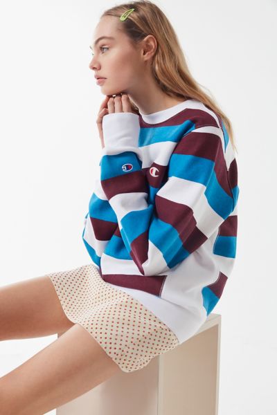 champion stripe crew sweatshirt