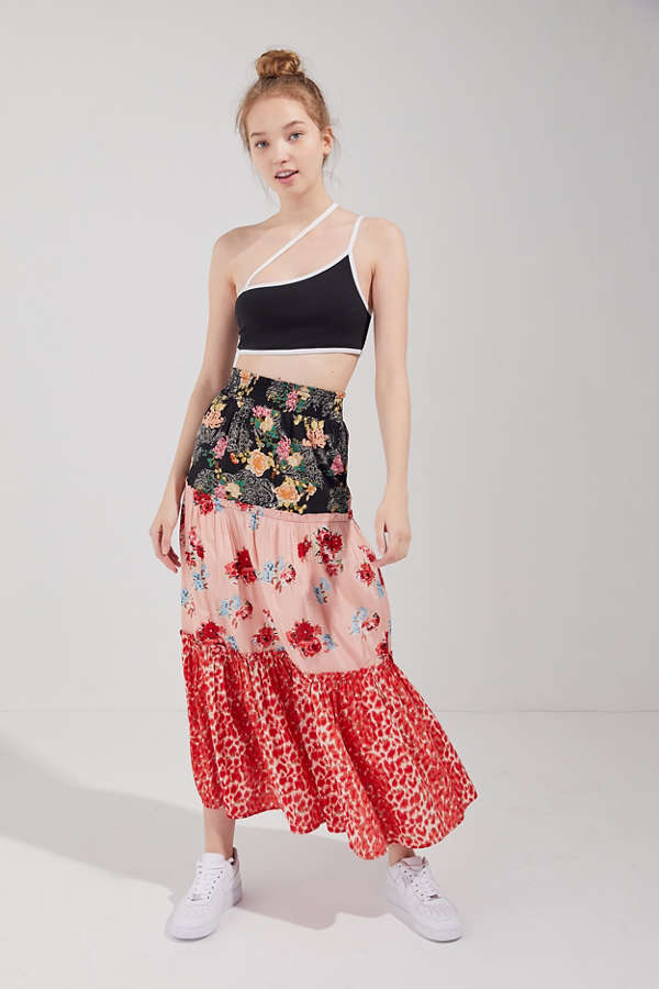 UO Mixed Print Tiered Maxi Skirt | Urban Outfitters