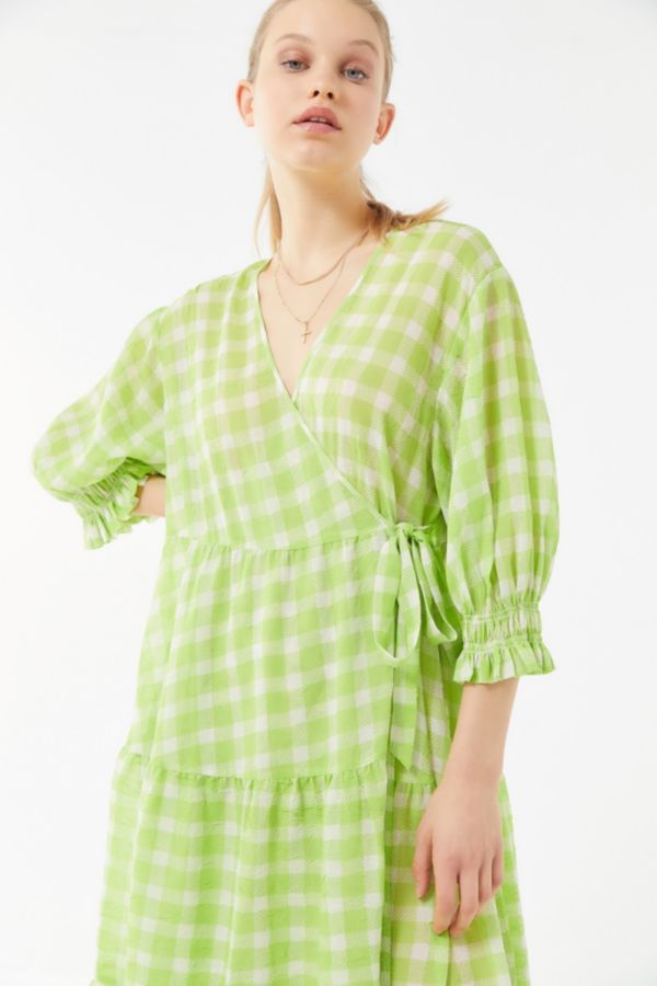 UO Donatella Crinkle Tiered Ruffle Wrap Dress | Urban Outfitters