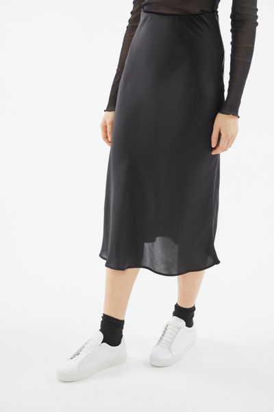 uo rowan satin slip skirt